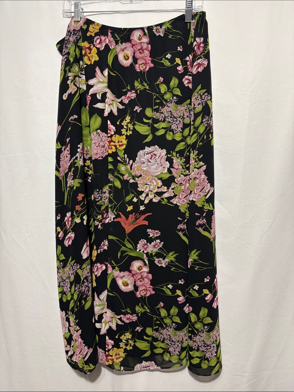 Black Floral Midi Skirt with Pink & Green Bloom Print - Picture 4 of 4